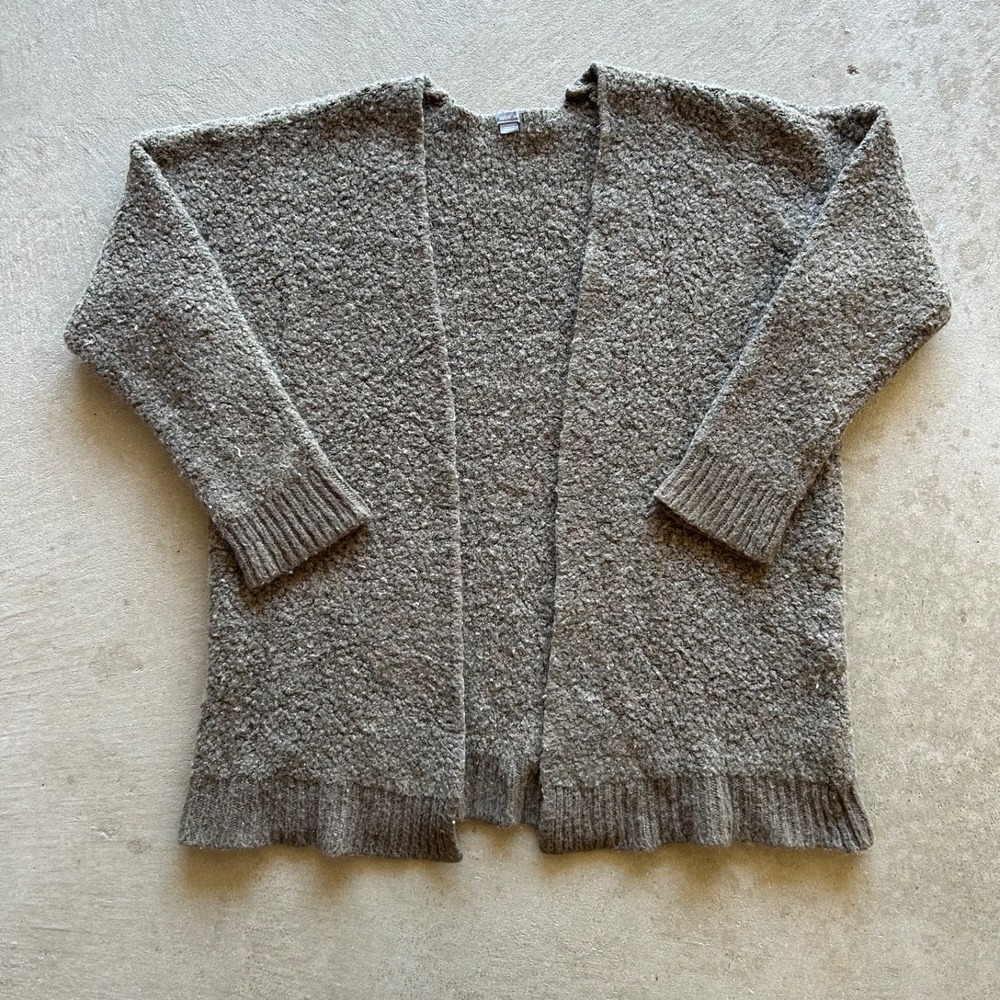 Aerie Open Front Boucle Cardigan Sweater Women Medium Green Wool Blend Oversized